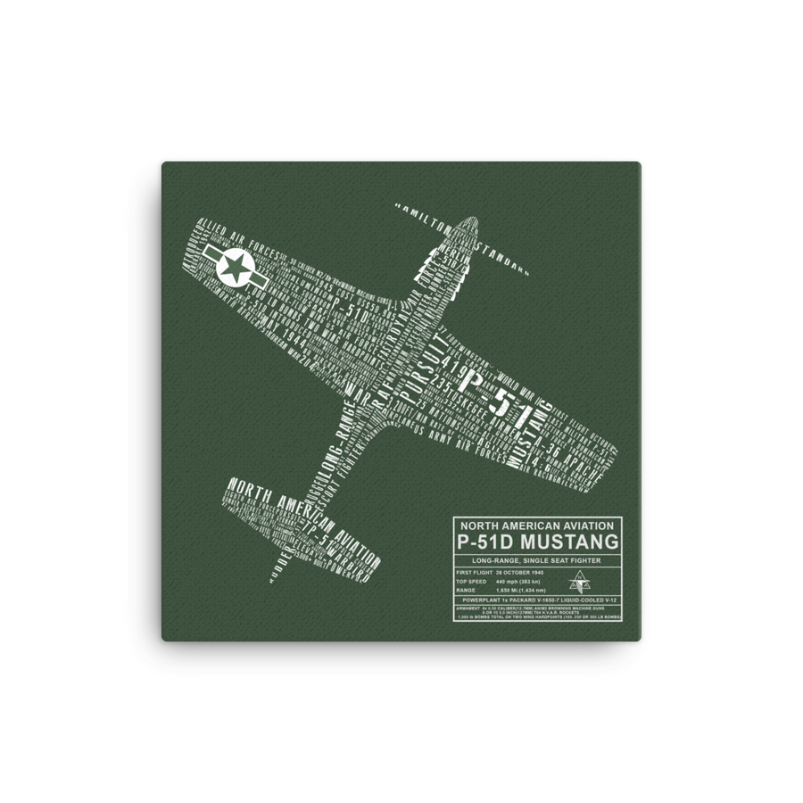 P-51 Mustang Aircraft Typography Art
