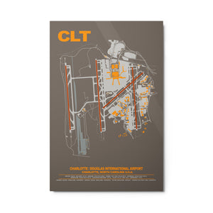 KCLT Charlotte Douglas International Airport Glossy Metal Art Print, 24x36