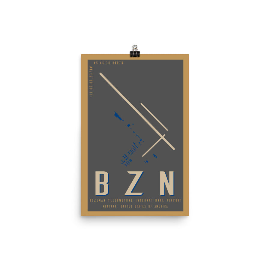 BZN Bozeman Yellowstone Int'l Minimalist Airport Art Poster