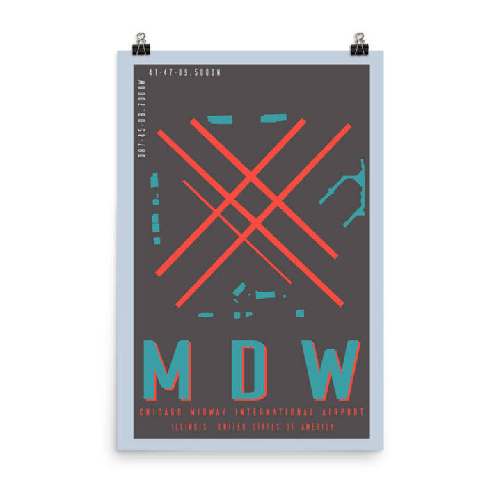 MDW Chicago Midway Int'l Minimalist Airport Art Poster
