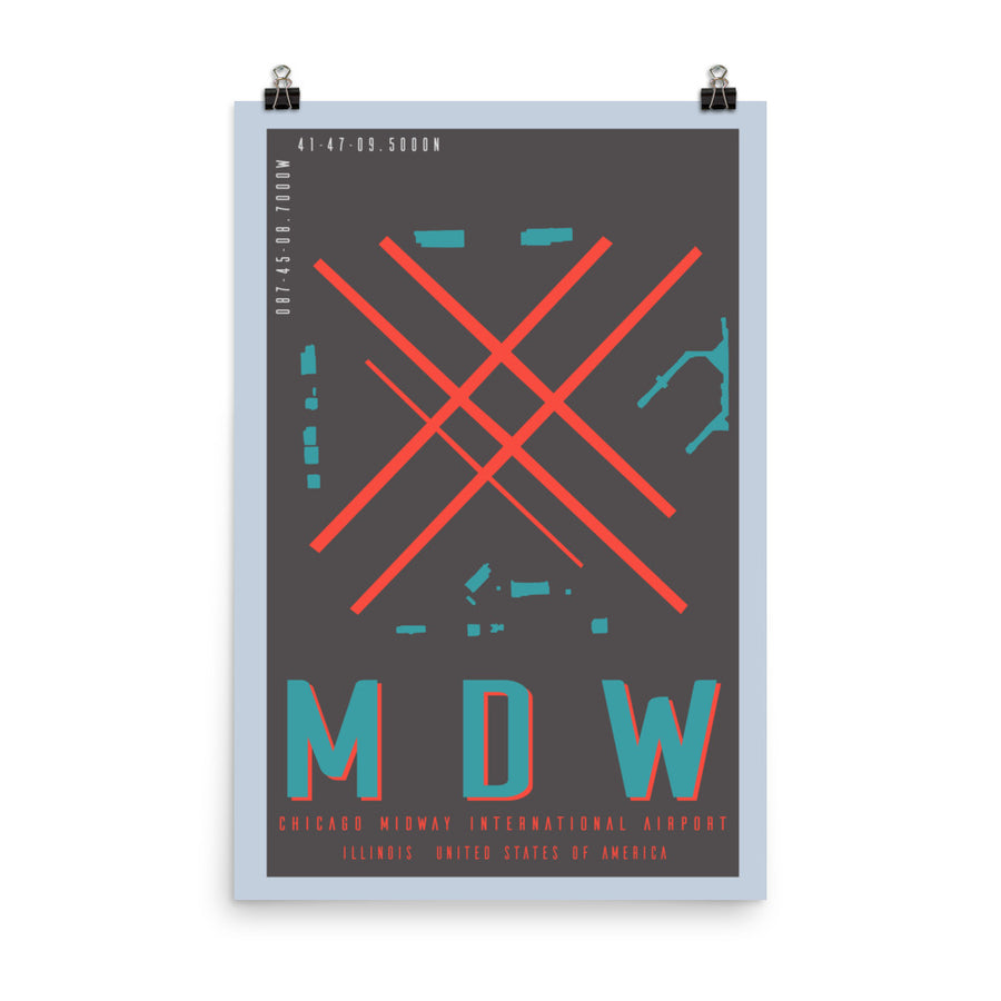 MDW Chicago Midway Int'l Minimalist Airport Art Poster