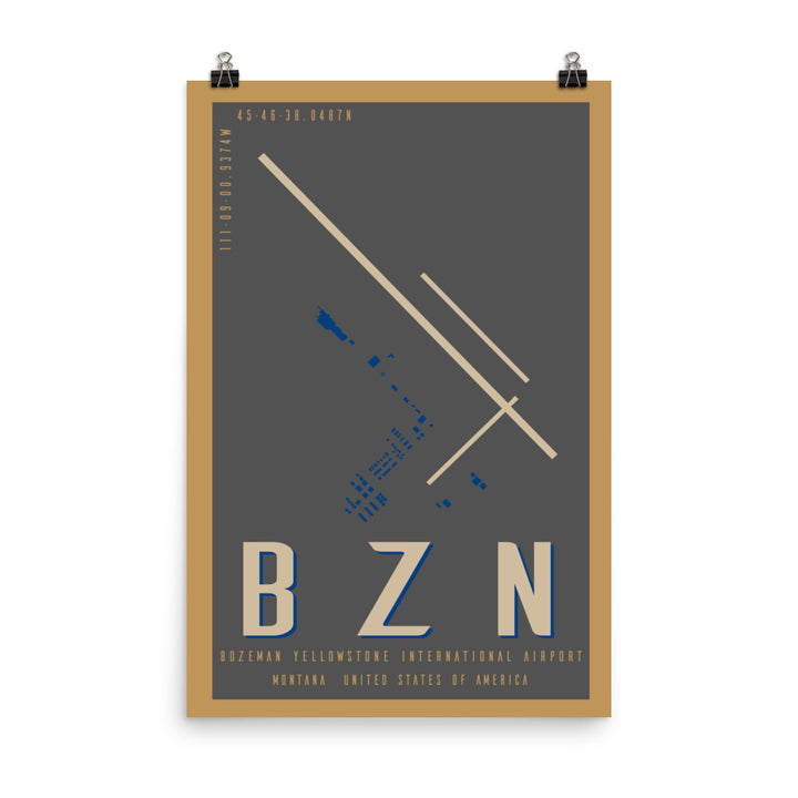 BZN Bozeman Yellowstone Int'l Minimalist Airport Art Poster