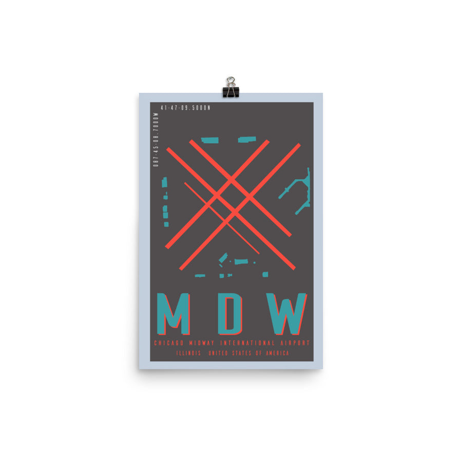 MDW Chicago Midway Int'l Minimalist Airport Art Poster